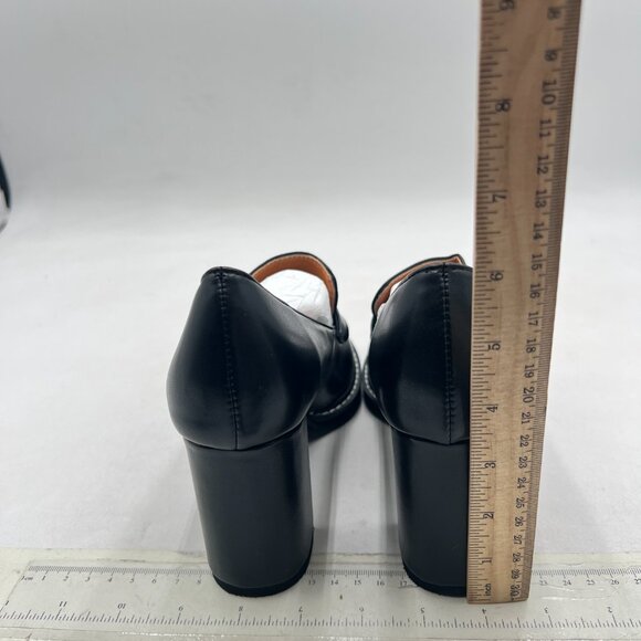 YDN Black Penny Loafers Round Closed Toe Platform Chunky High Heel Slip On Pumps - Picture 5 of 8